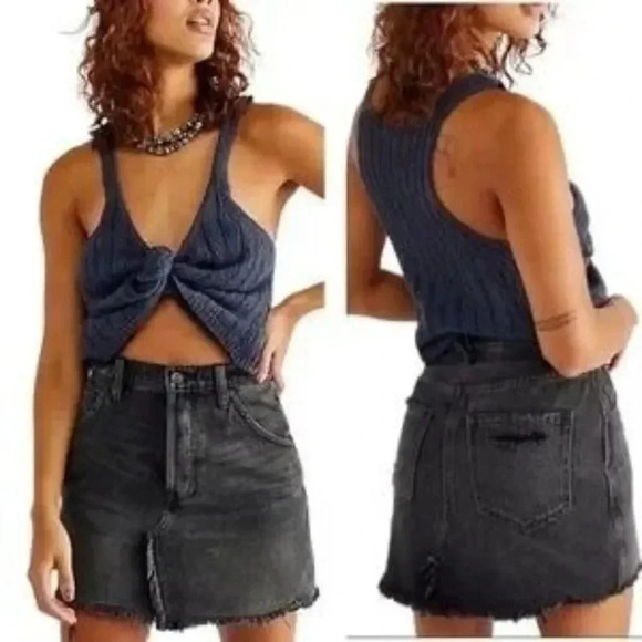 Free People Dresses & Skirts - Free People Brea Distressed Black Denim Mini Skirt